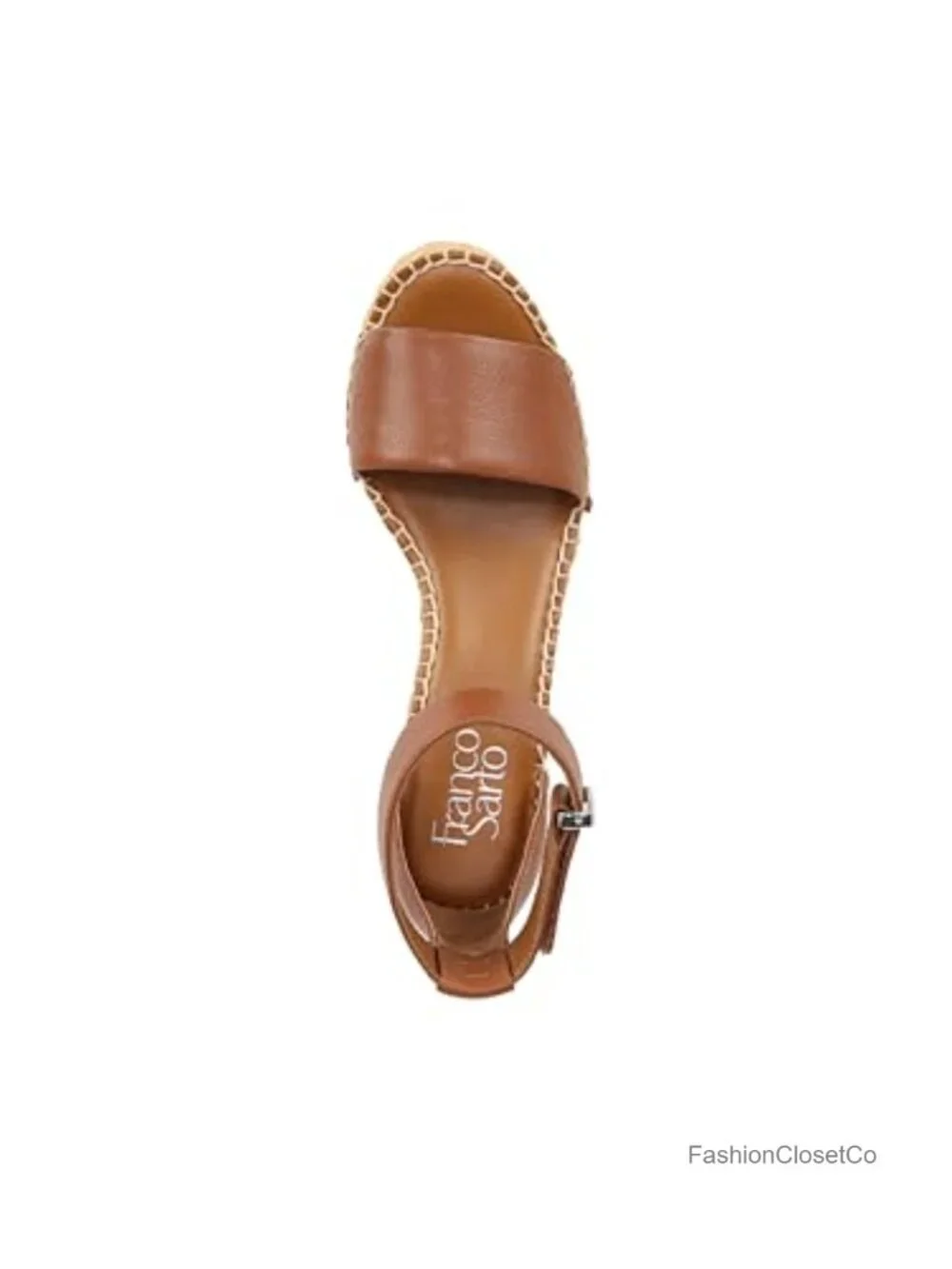 Leather Wedge Sandals with Raffia Wrap & Ankle Strap